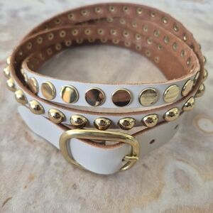 Gold Studded Cream Leather Belt